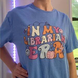 Cute Blue Librarian Tshirt| size L |